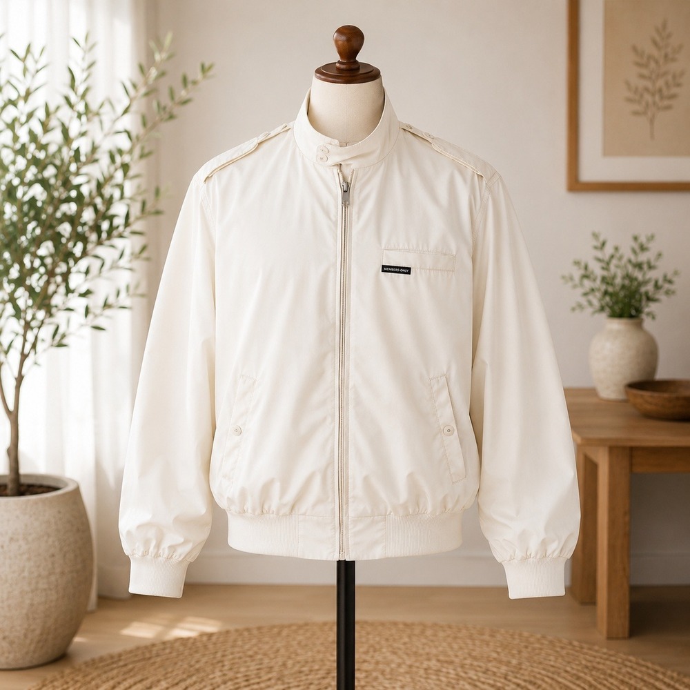 Members Only Racer Jacket Mens 40 Cream Vintage Iconic Windbreaker Coat